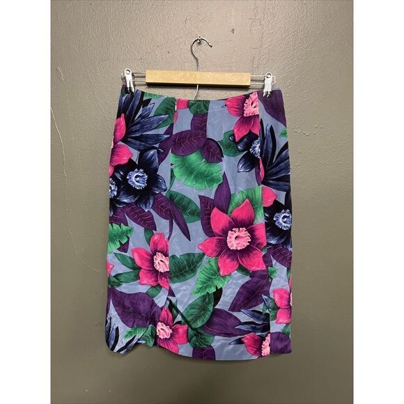 Vintage Dana Buchman Woman's Skirt 100% Silk Size 10 Wrap Back Zip Multicolor - Picture 3 of 3